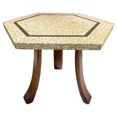 Harvey Probber Terrazzo & Bronze Inlay Hexagonal Side Tables