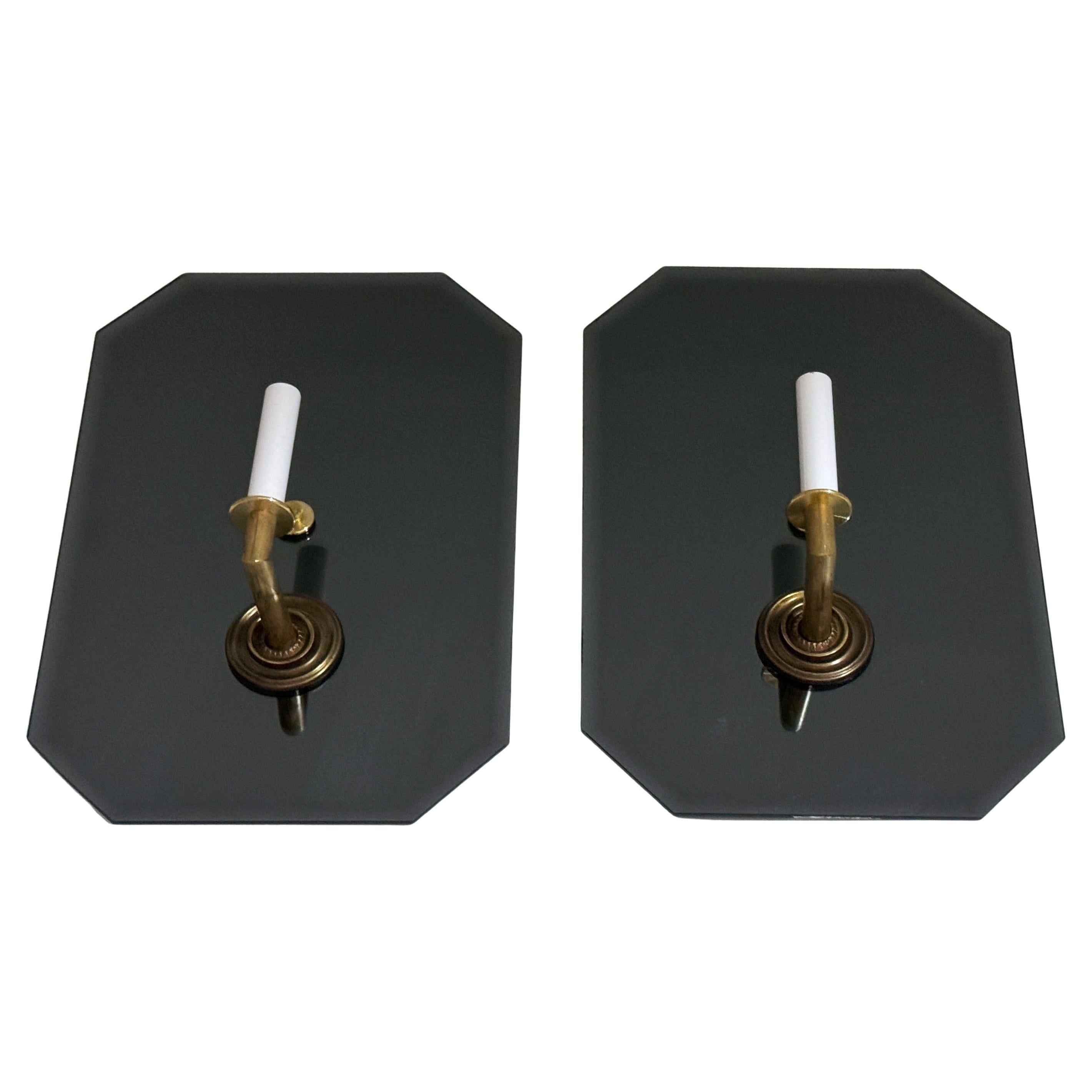 8 appliques murales de style Maison Janson en miroir et bronze, vendues par paire en vente