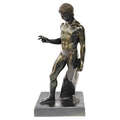 19th C. Italian Bronze Grand Tour Sculpture Nude Discuss Athlete, in Repose