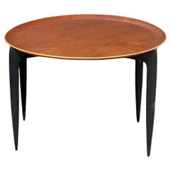 Danish Teak & Ebonized Circular Campaign Tray Tables by Fritz Hansen