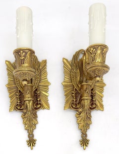 Pair of Diminutive Neoclassical Bronze Wall Sconces, Attributed P.E. Guerin