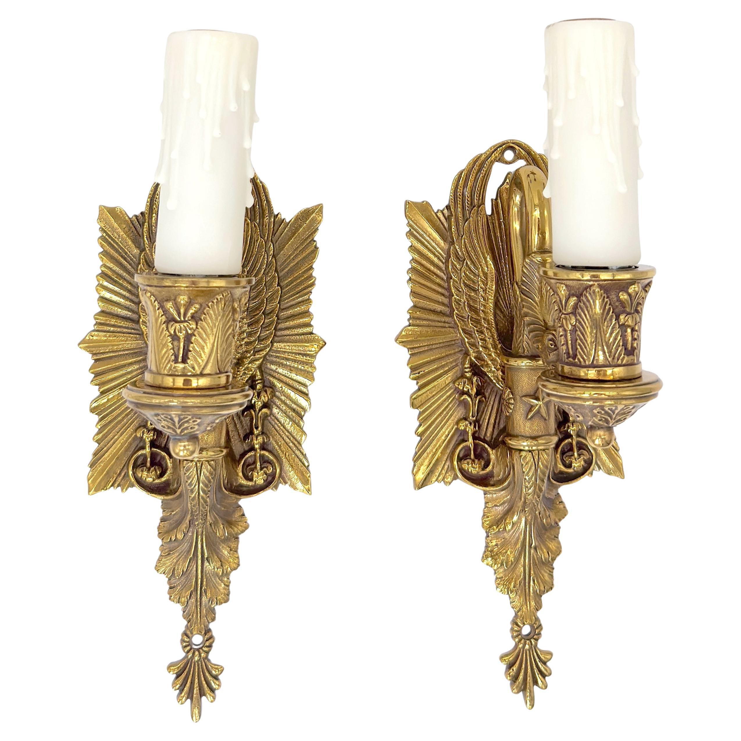 Pair of Diminutive Neoclassical Bronze Wall Sconces, Attributed P.E. Guerin