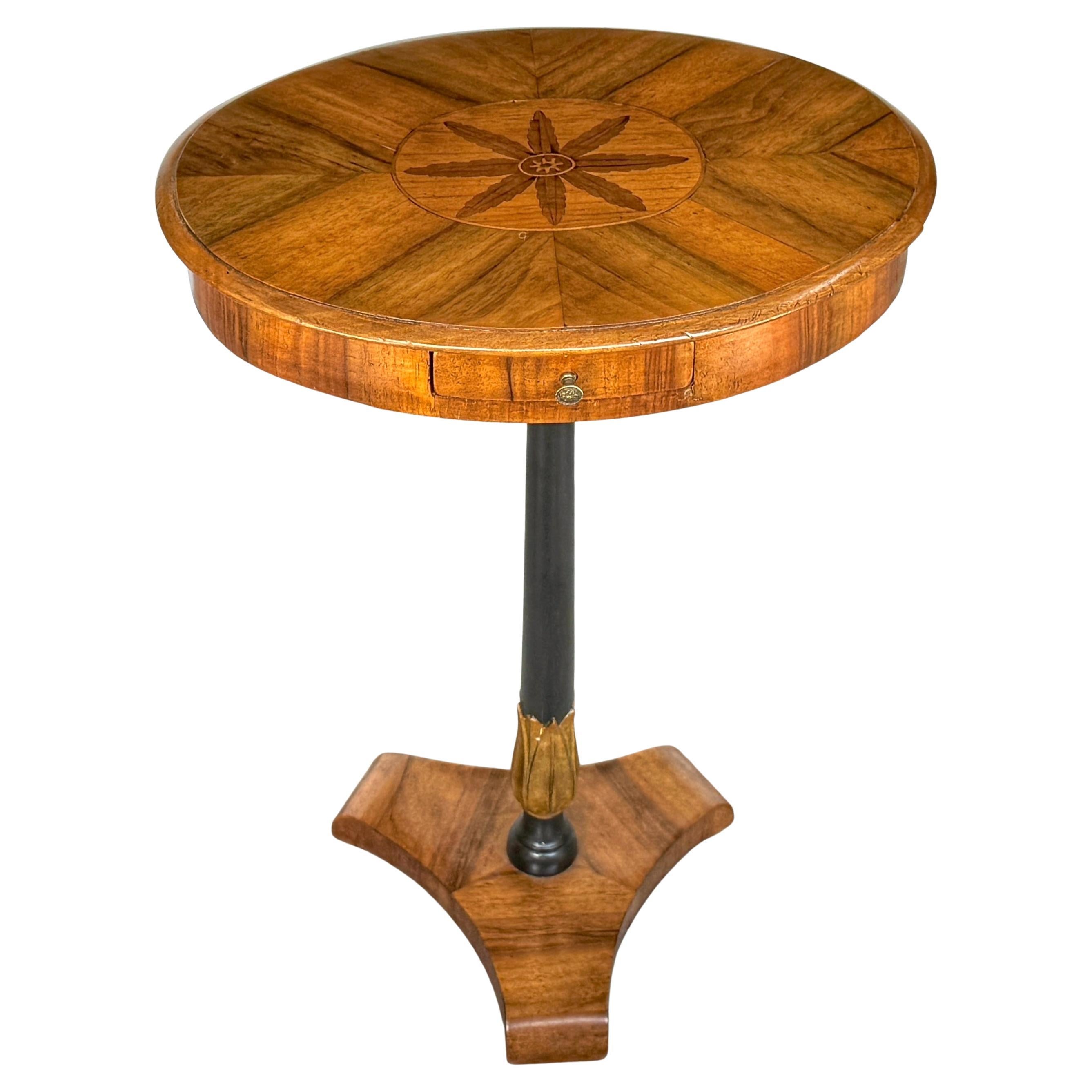 19th C. Biedermeier Inlaid Fruitwood, Satinwood & Yew Side Table, Circa 1850s For Sale