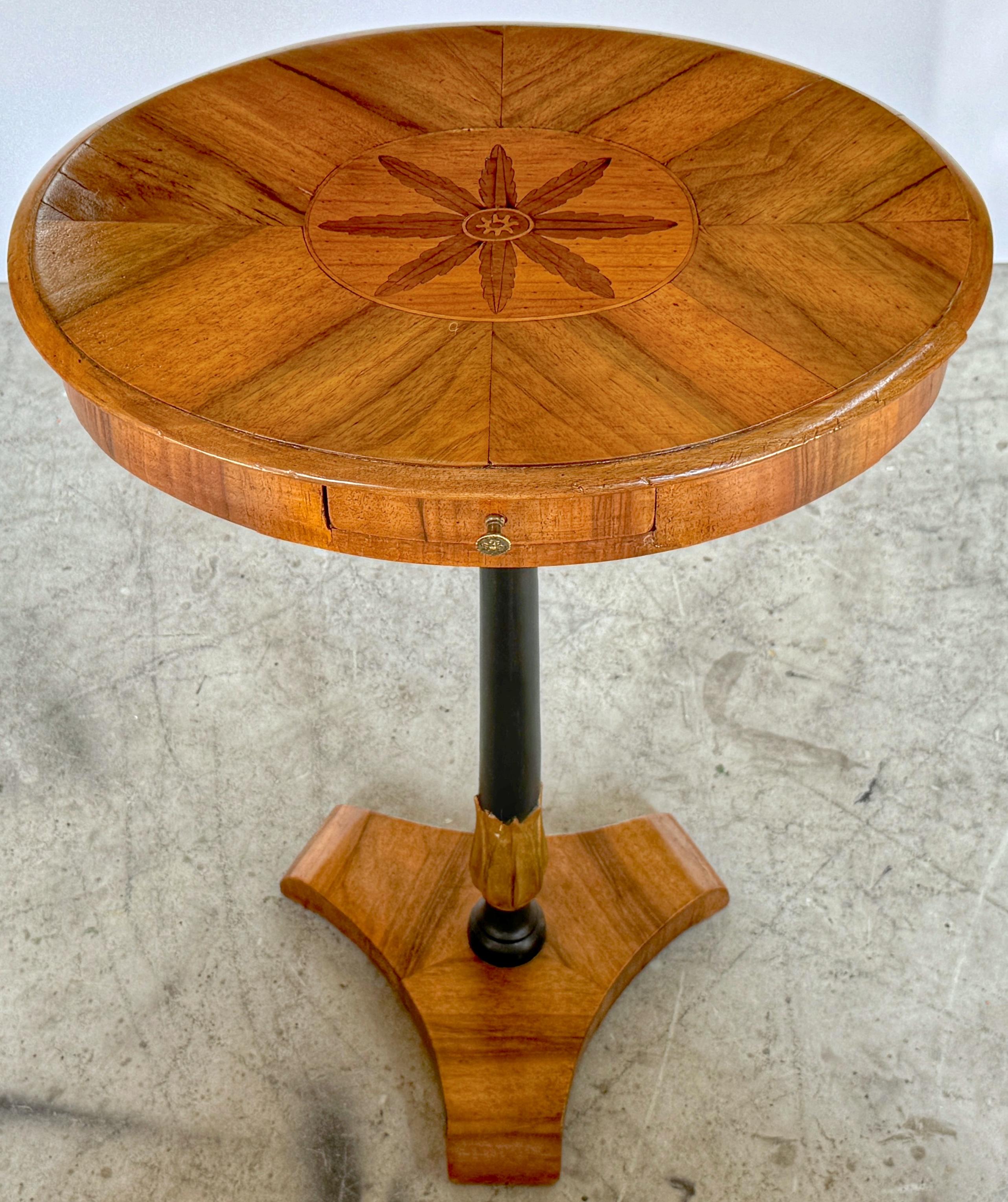 Austrian 19th C. Biedermeier Inlaid Fruitwood, Satinwood & Yew Side Table, Circa 1850s For Sale