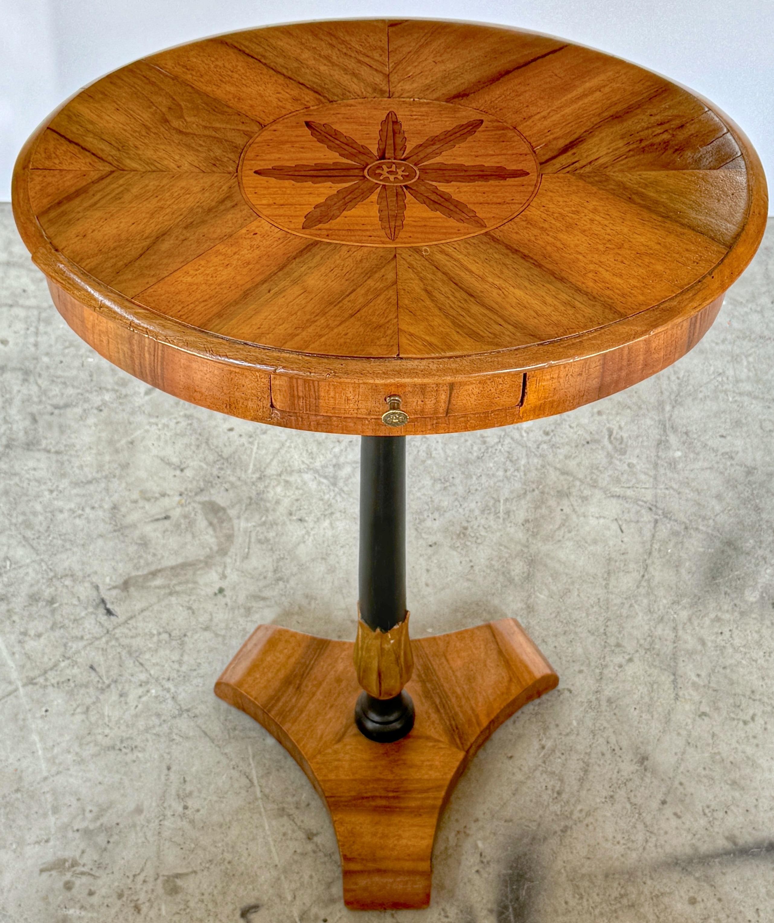 19th C. Biedermeier Inlaid Fruitwood, Satinwood & Yew Side Table, Circa 1850s For Sale 1