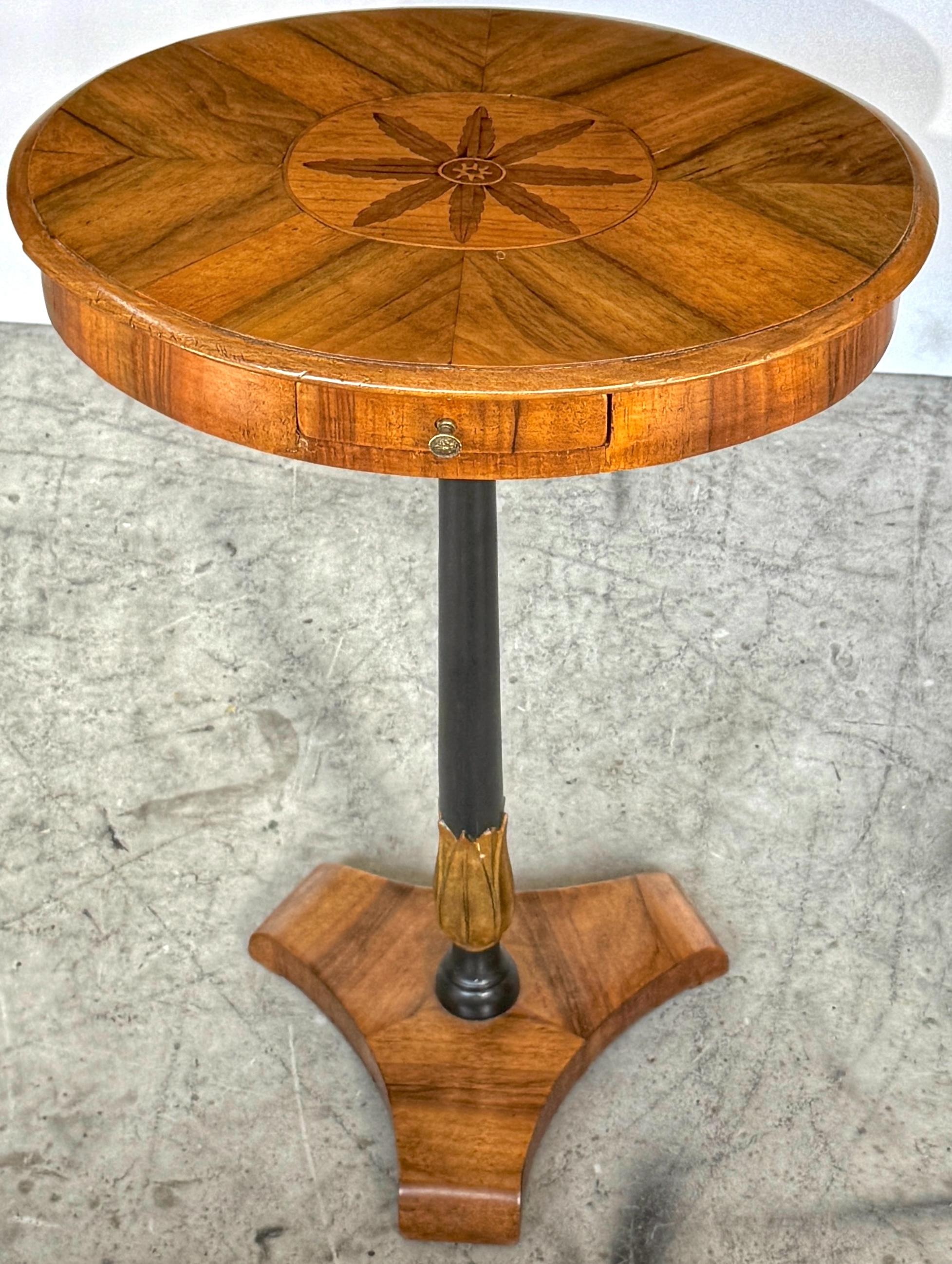 Brass 19th C. Biedermeier Inlaid Fruitwood, Satinwood & Yew Side Table, Circa 1850s For Sale