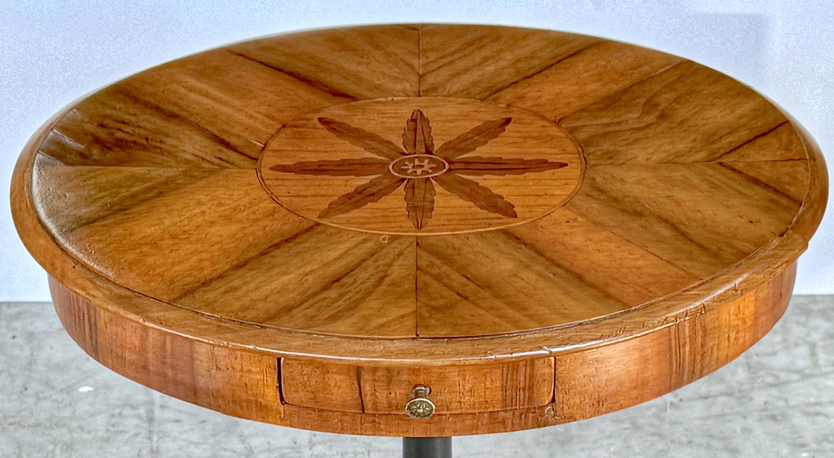 19th Century 19th C. Biedermeier Inlaid Fruitwood, Satinwood & Yew Side Table, Circa 1850s For Sale