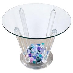 Will Grant Post-Modern Lucite Table with Stacked Color Cubes & Beveled Glass