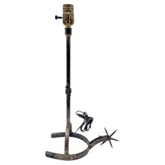 French Modern Iron Horseshoe and Spur Lamp, Style of Jacques Adnet, 1950s