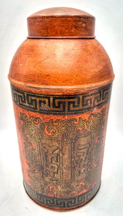 19th-Century English Wuyi Tea Tole Canister with Chinese Calligraphy, 1850-1880