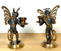 Pair Belle Époque Style Winged Monkey Masquerade Tragedy & Comedy Chambersticks