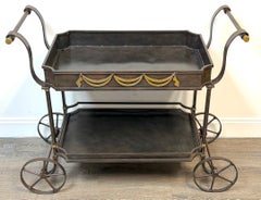 1970s Italian Iron Bar Cart with Brass Swags, in the Manner of Dorothy Draper