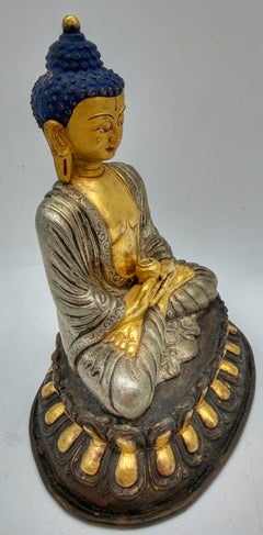 Tibetan Polychromed and Gilt Amitabha Buddha on Lotus Base, 20th Century