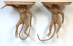 Pair of Mario Lopez Torres Style Woven Rattan Monkey Wall Bracket Shelves