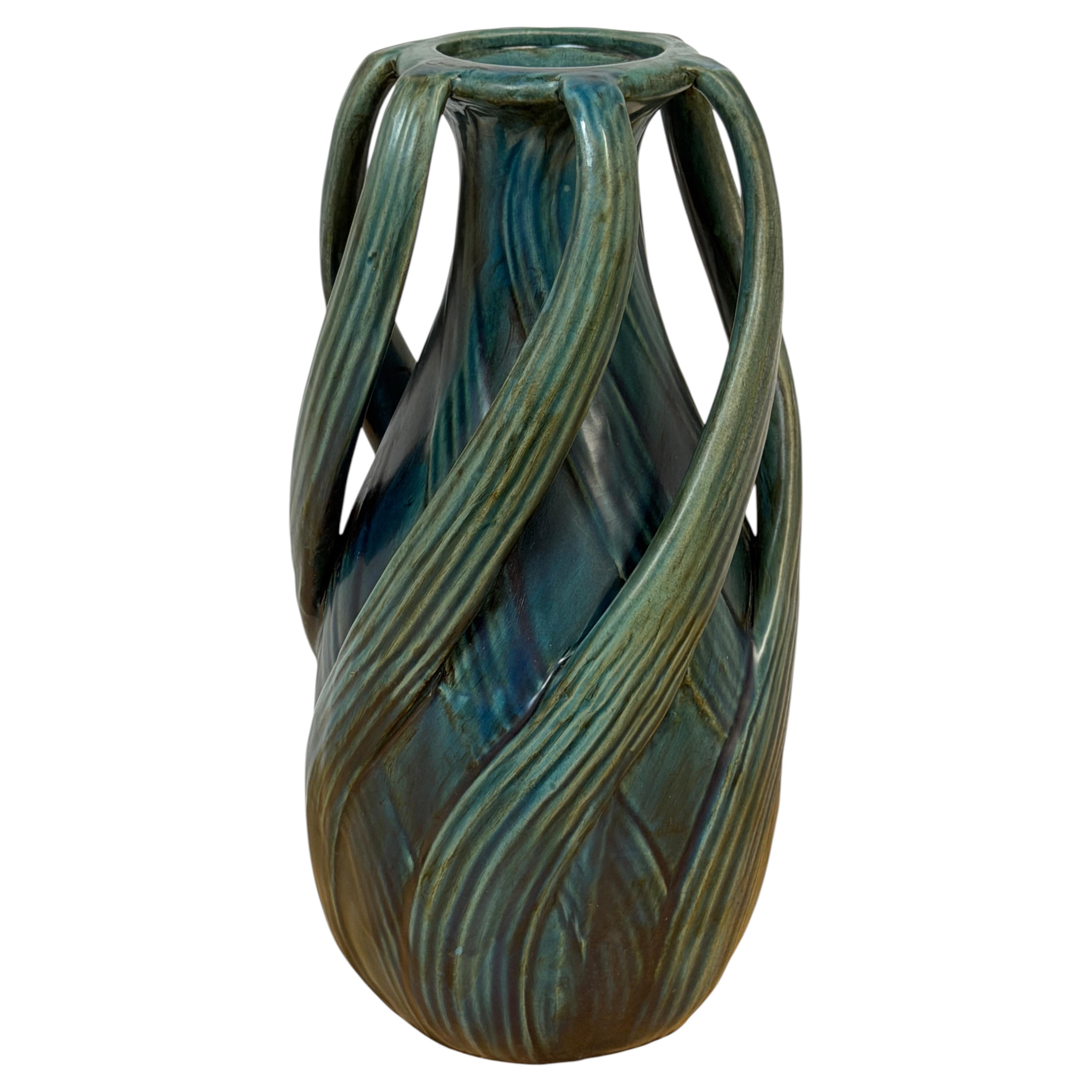 Paul Dachsel Amphora Teplitz Iridescent Green Art Nouveau Vase, Circa 1905 For Sale