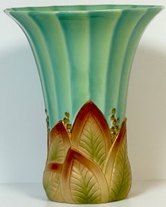 Royal Worcester Art Deco Turquoise and Gilt Anthemion Leaf Vase, 1932