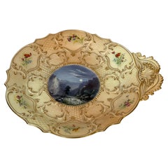 Royal Worcester “Empress” Shell-Form Porcelain Dish Moonlit River Gorge, 1897