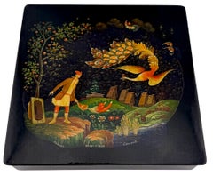 Sowjetische Mstyora-Lackschatulle mit Feuervogel-Motiv, signiert von V. Snyatkov, um 1980