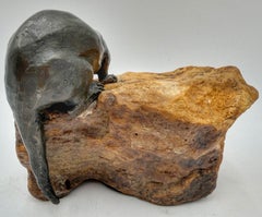 Attributed to Grace Critchley Bronze Otter Sculpture on Natural Stone Base