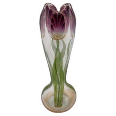 Harrach Art Nouveau Enameled Tulip-Form Glass Bud Vase, circa 1900