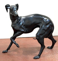 Monumental French Patinated Bronze Italian Greyhound Sculpture