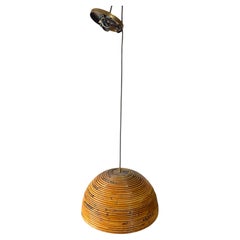 Danish Modern Coiled Rattan Dome Pendant Light, circa 1960s