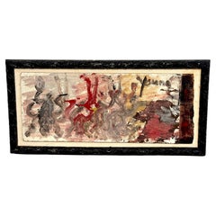 Purvis Young “Procession of Horses and Riders" Mixed Media on Board, Signed