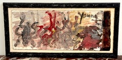 Purvis Young “Procession of Horses and Riders" Mixed Media on Board, Signed