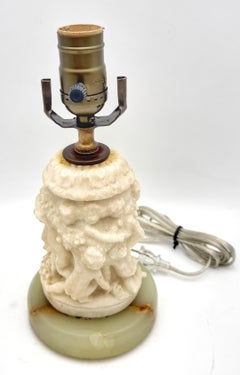Diminutive Italian Bacchanalian Carved Alabaster Lamp on Onyx, Circa 1920s