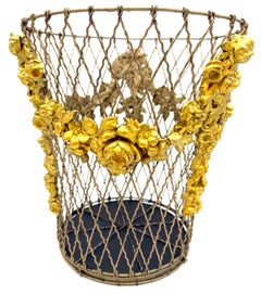 French Belle Époque Louis XVI Revival Gilt Floral Wire Wastepaper Basket
