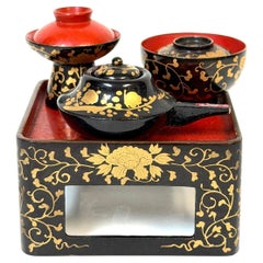 Japanese Meiji Miniature Gold Maki-e Ceremonial Sake and Dining Set