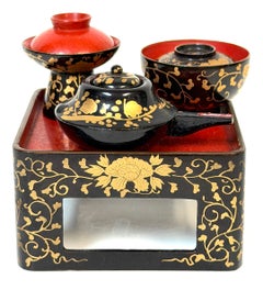 Japanese Meiji Miniature Gold Maki-e Ceremonial Sake and Dining Set