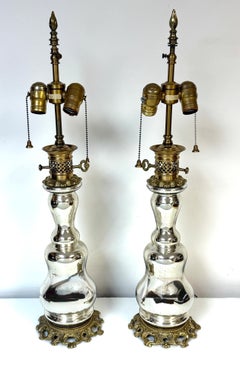 Pair of Antique Mercury Glass Lamps, Refitted by Warren Kessler, circa 1960s