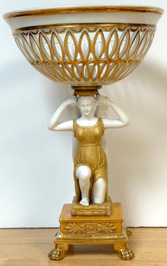 French Empire Old Paris Porcelain Winged Nymph Basket, circa 1820