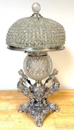Monumental WMF Art Nouveau Silver-Plated Figural and Cut-Glass Oil Lamp, 1891