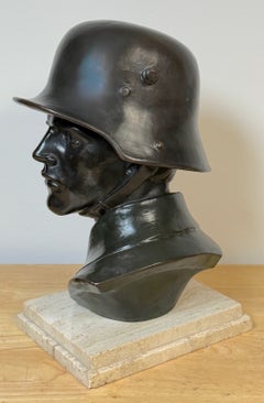 Arno Zauche German WWI Bronze Soldier Bust in M16 Stahlhelm, circa 1916–1927