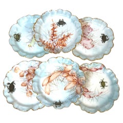 Set of 6 Haviland Limoges Aesthetic Movement Crab Plates, Dated 1893