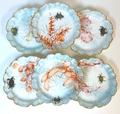Set of 6 Haviland Limoges Aesthetic Movement Crab Plates, Dated 1893