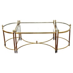 Maison Jansen Style Tripartite Brass and Beveled Glass Coffee Table