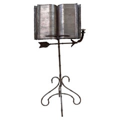 Italian Trompe l’Oeil Faux-Bamboo Iron Music Stand with Candlestick, Circa 1970s