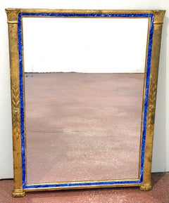 Italian Neoclassical Lapis-Blue Enameled Giltwood Mirror, 1960s
