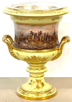 19th Century Meissen Canary-Yellow Gilt Campana Vase with Fishing Scene