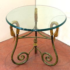 Diminutive Maison Jansen Style Gilt Bronze Swan Gueridon Beveled Glass Top