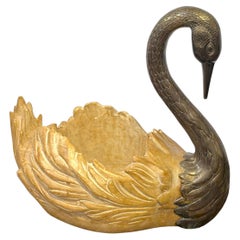 Italian Hollywood Regency Brass Swan Centerpiece Cachepot, circa 1980