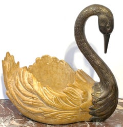 Italian Hollywood Regency Brass Swan Centerpiece Cachepot, circa 1980