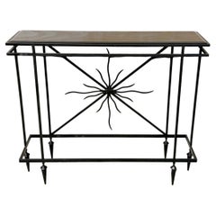 Gio Ponti Style Wrought Iron Sunburst Console Table with Black Marble Top