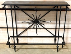 Gio Ponti Style Wrought Iron Sunburst Console Table with Black Marble Top