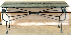 Giacometti Style Verdigris Horse Motif Marble Top Console Table, circa 1980