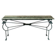 Giacometti Style Verdigris Horse Motif Marble Top Console Table, circa 1980