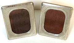 Coppia di cornici per foto italiane in argento sterling con motivo a pelle di alligatore, JM .925
